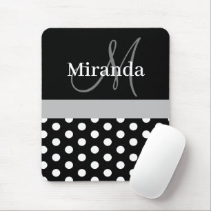 Grått Black White Polka Dot Monogram Mouse Pad Musmatta
