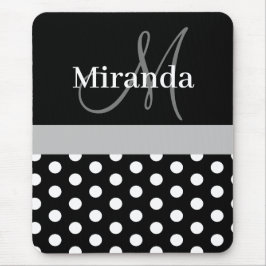 Grått Black White Polka Dot Monogram Mouse Pad Musmatta
