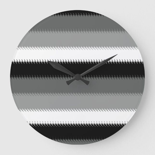Grått Black White Rand Design Stor Klocka (Framsida)