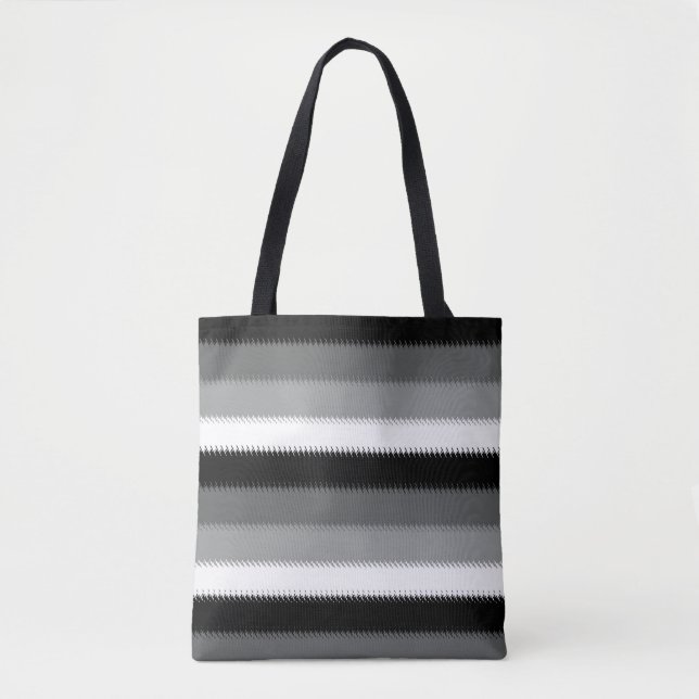 Grått Black White Rand Design Tygkasse (Framsida)