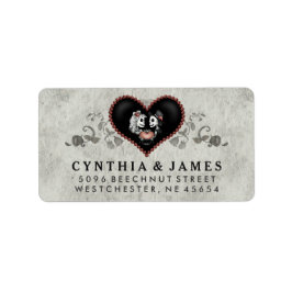 Grått Black & White Skeletons Heart Bröllop Adress Adressetikett