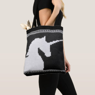 Grått Black White Unicorn Artisan Crochet Skriv ut Tygkasse