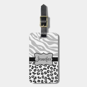 Grått, Black & White Zebra & Cheetah Personlig Bagagebricka