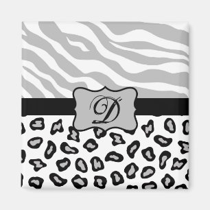 Grått, Black & White Zebra & Cheetah Personlig Magnet