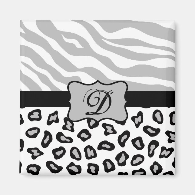 Grått, Black & White Zebra & Cheetah Personlig Magnet (Framsidan)
