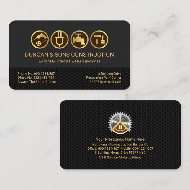 Grått Black Wire Mesh Lagrar Handyman Verktyg Visitkort (Fram/baksida)