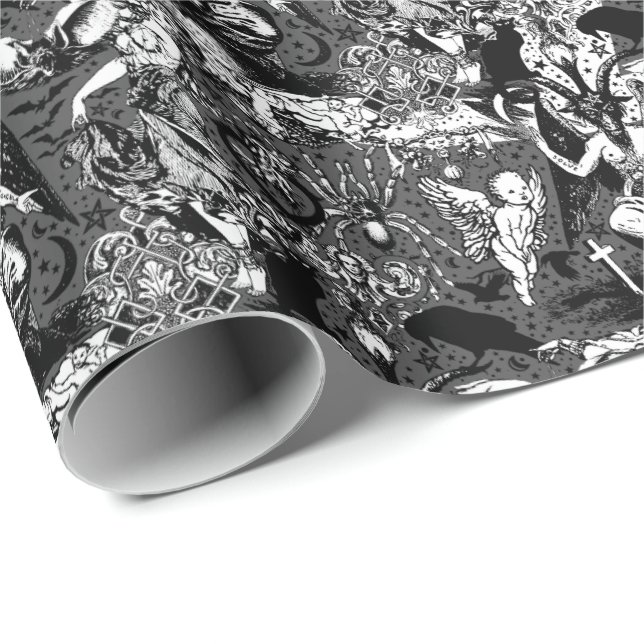 Grått Black Witchy Gothic Victorian Goth Baphomet Presentpapper (Rullad Hörn)