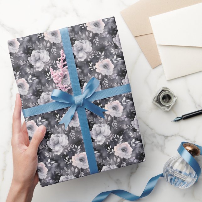 Grått Blommigt Akvarell Presentpapper (Gifting)