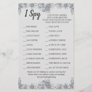 Grått Blommigt Bröllopsmottagning I Spy Game Card Flygblad