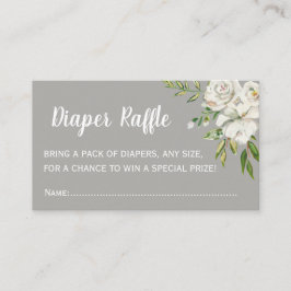 Grått Blommigt Chic Baby Shower Diaper Raffle Bilj Tilläggskort
