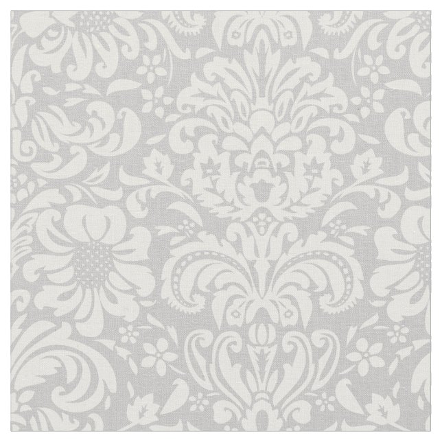 Grått Blommigt Damask Tyg (Närbild)