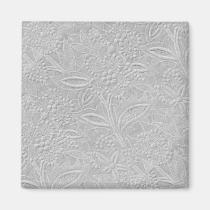 Grått Blommigt Embossed-utseende Magnet