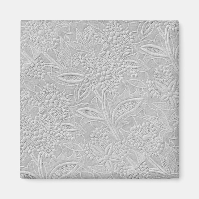 Grått Blommigt Embossed-utseende Magnet (Framsidan)