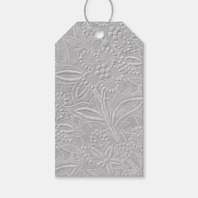 Grått Blommigt Embossed-utseende Presentetikett (Framsidan)
