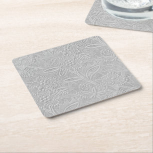 Grått Blommigt Embossed-utseende Underlägg Papper Kvadrat