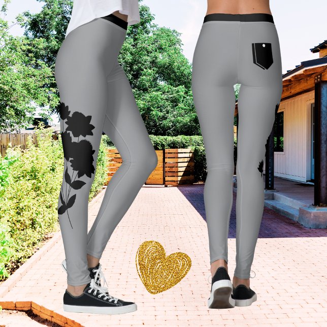 Grått-Blommigt för kvinnor, Chic för modernt Trend Leggings (Skapare uppladdad)