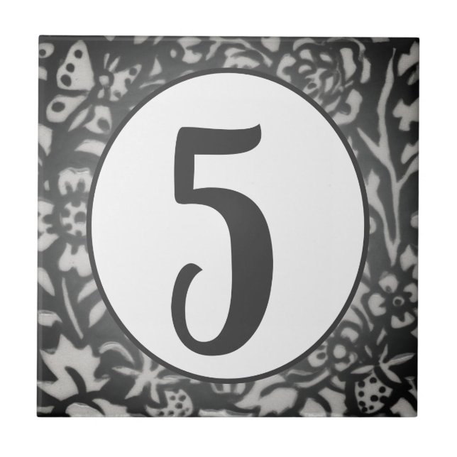 Grått Blommigt House Number Butterfly Berry Oval Kakelplatta (Framsidan)