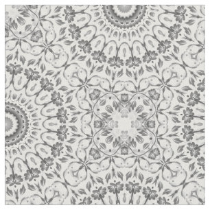 Grått Blommigt Mandala Mönster Fabric Tyg