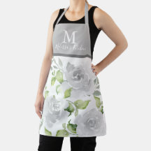 Grått blommigt monogramblomma Apron
