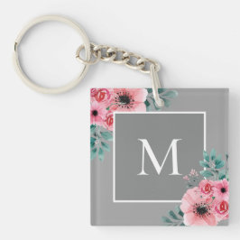 Grått | Blommigt Photo Monogram-Nyckelring