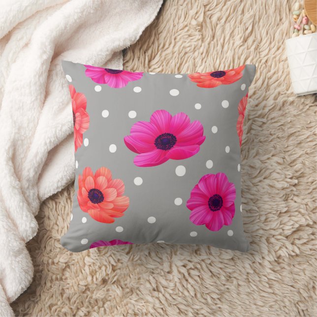 Grått Blommigt Pillow Kudde (Filt)
