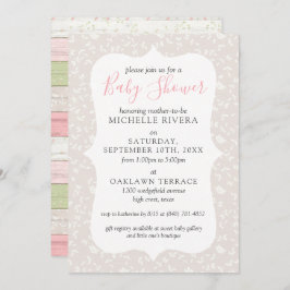 Grått Blommigt Rosa & Sage Rustic Land Baby Shower Inbjudningar