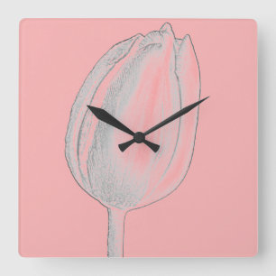 Grått Blommigt Salmon Rosa Orange Tulips Cute Fyrkantig Klocka