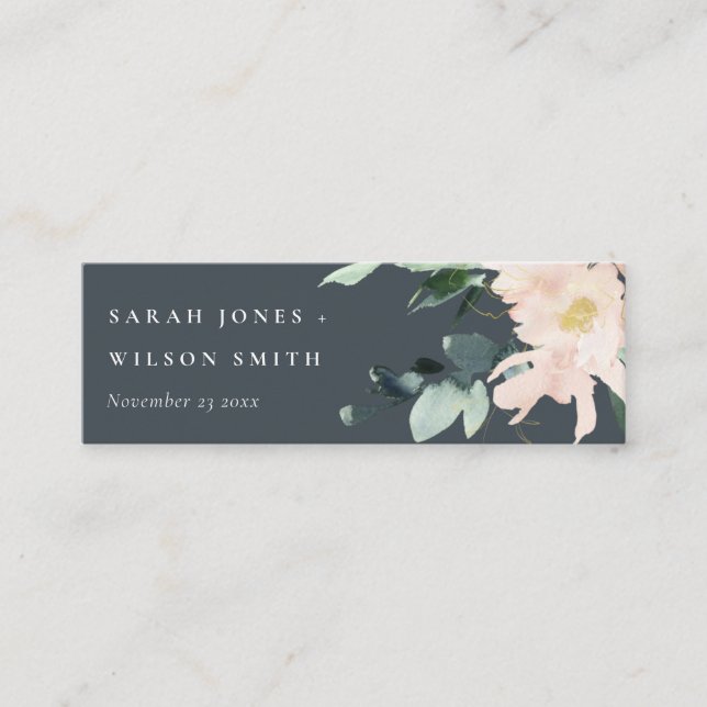 GRÅTT  BLOMMIGT WATERCOLOR BRÖLLOP WEBBPLATS OSA MINI VISITKORT (Framsida)