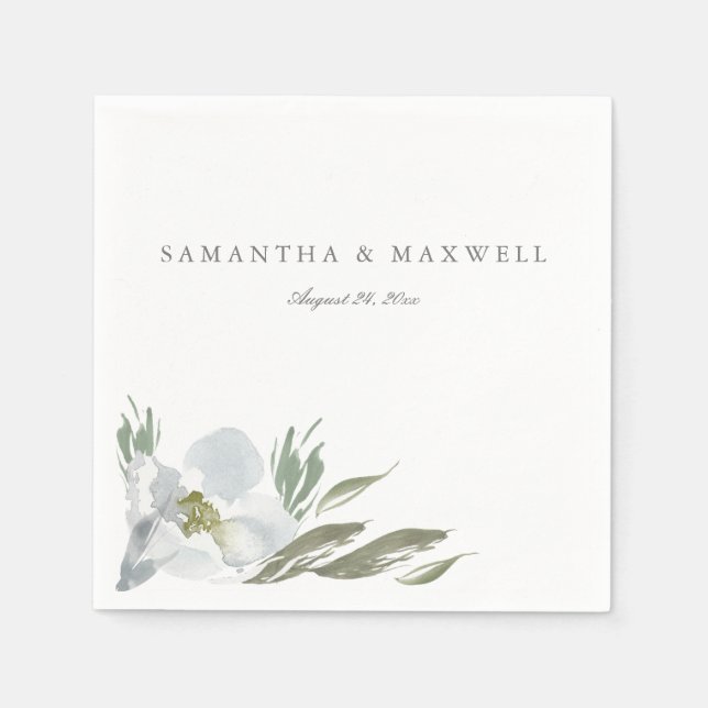 Grått Blommigt Watercolor Template Napkins Pappersservett (Framsidan)