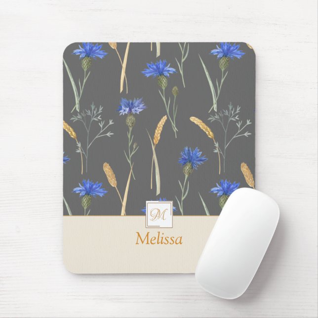 Grått Blommigt Wildblommonogram Musmatta (Med mus)