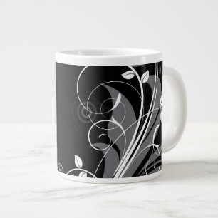 Grått-Blommönster på svart Jumbo Mugg