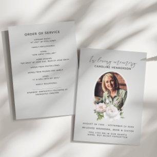 Grått blomsterfoto i akvarellstil 2-sidig begravni program
