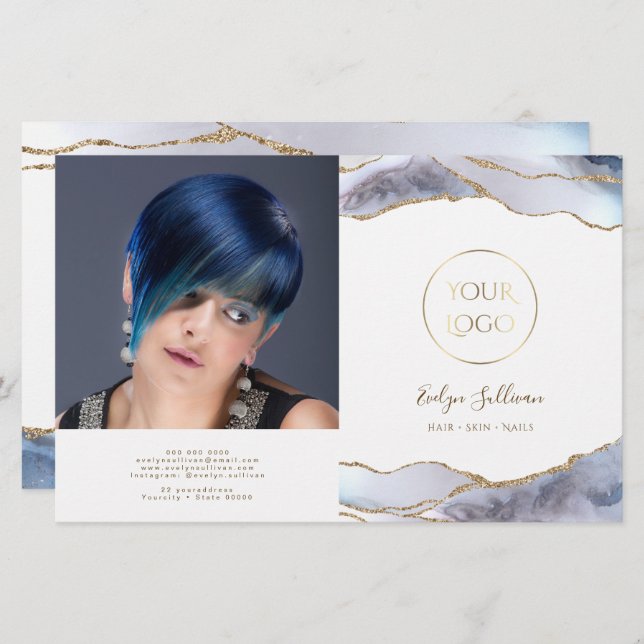 Grått blue agate bifold brochure (Fram/baksida)