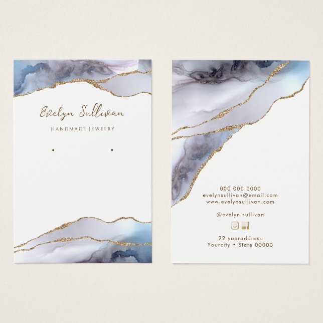 Grått blue agate jewelry visning card visitkort (Framsida & baksida)