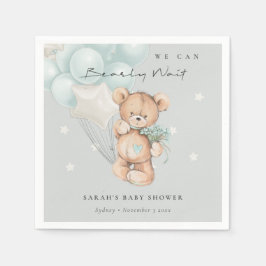 Grått Blue Barly Wait Bear Balloon Baby Shower Pappersservett