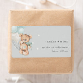 Grått Blue Bear Balloon Blommigt Bunch Heart Adres Fraktsedel