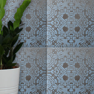 Grått Blue-Blommigt och geometrisk Mönster Kakelplatta