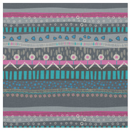 Grått Blue Blommigt Tribal Print Fabric Tyg