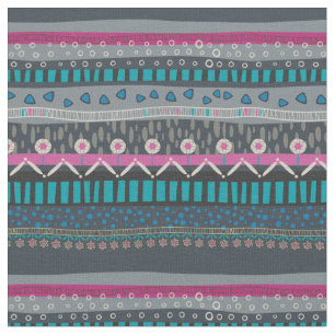 Grått Blue Blommigt Tribal Print Fabric Tyg