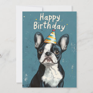 Grått-Blue Boston Terrier-Födelsedagsfest Inbjudningar