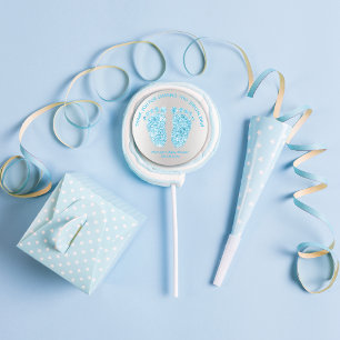 Grått Blue Boy Glitter Feet Baby Shower Favor Tack Runt Klistermärke