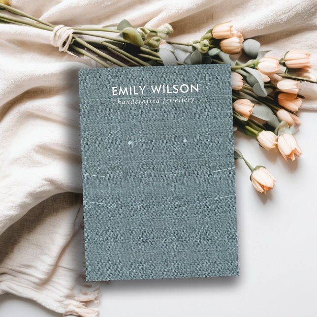 GRÅTT BLUE BURLAP LÅNG NECKLACE ÖKNING VISNING VISITKORT (Skapare uppladdad)