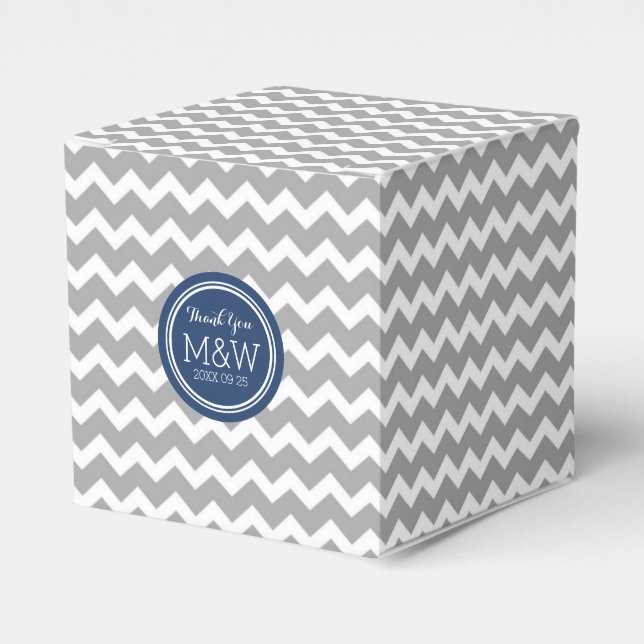 Grått Blue Chevron Bröllop Monogram Favoritbox Presentaskar (Framsidan Sidan)