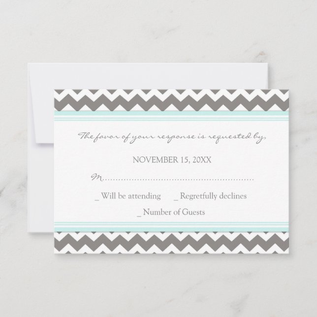 Grått Blue Chevron OSA Bröllop Card Kort (Framsida)