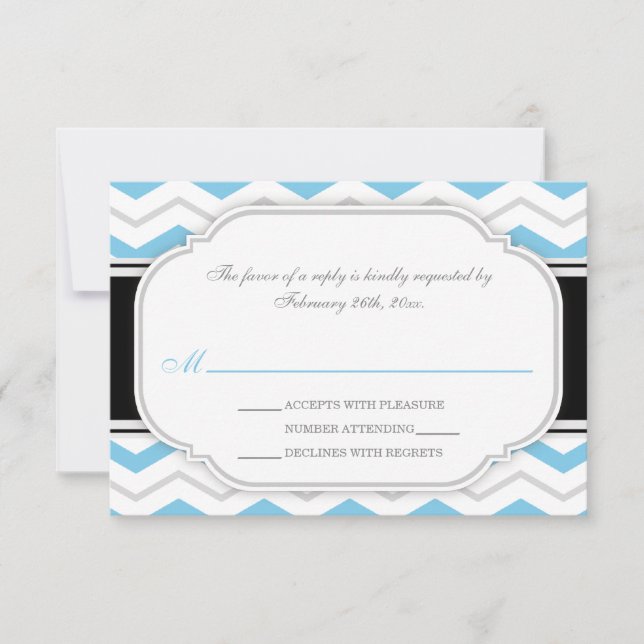 Grått & Blue Chevron Wedding OSA kort (Framsida)