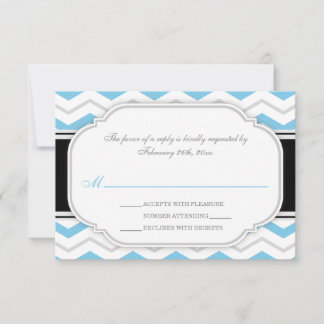 Grått & Blue Chevron Wedding OSA kort
