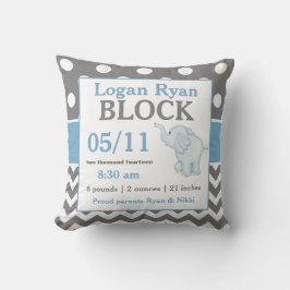 Grått Blue Elephant Baby Announcement Pillow Kudde