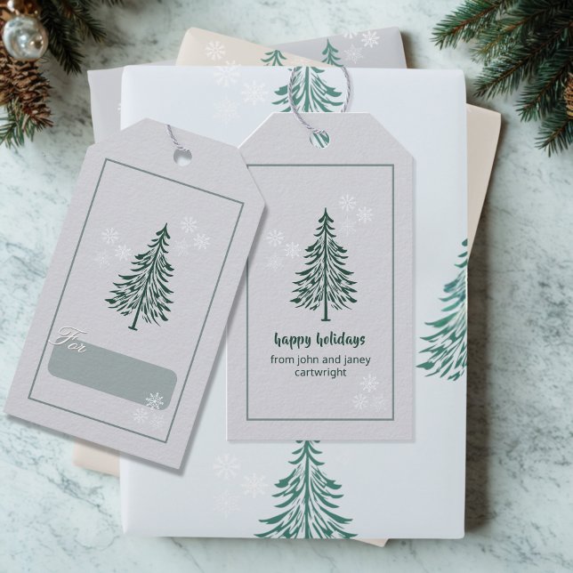 Grått-Blue Evergreen Träd Gift-Märkre - uppsättnin Presentetikett (Skapare uppladdad)