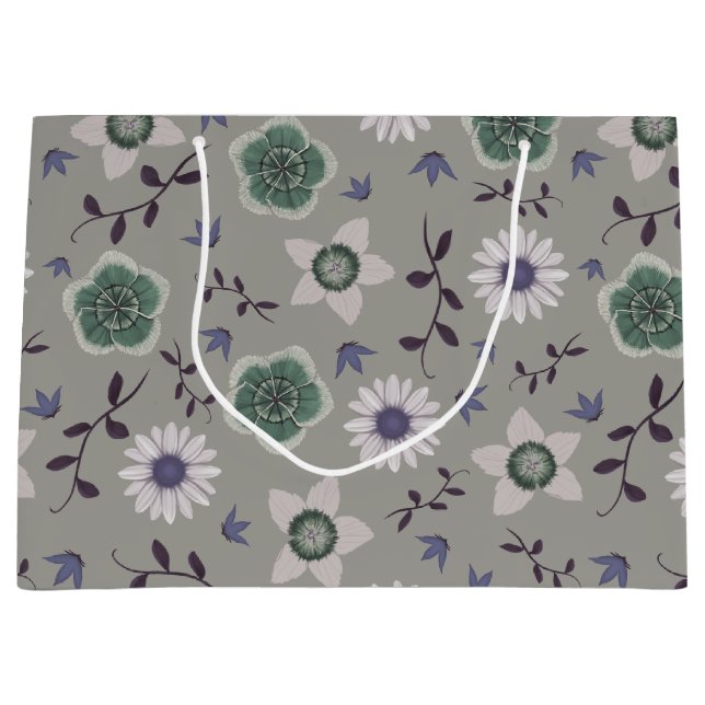 Grått Blue & Grönt Modern Wildblomma botaniska (Framsidan)