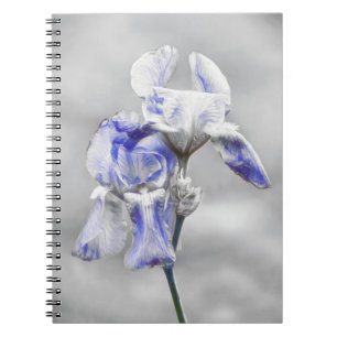 Grått Blue Iris Flower Art Journal bärbar dator Anteckningsbok